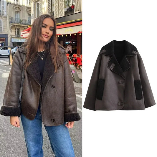 Brown leather winter jacket